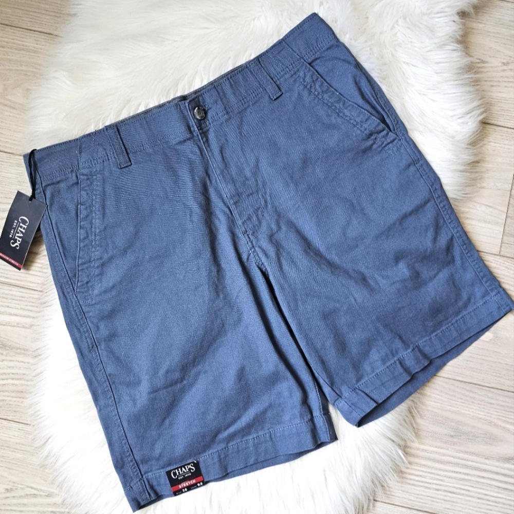 Chaps Men’s Chambray Freedom Stretch Regular Fit Casual Shorts Blue Size 36